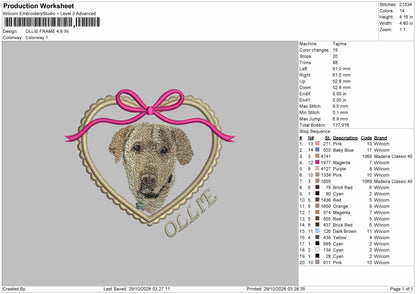 Dog Ollie Embroidery Machine Design File 6 sizes