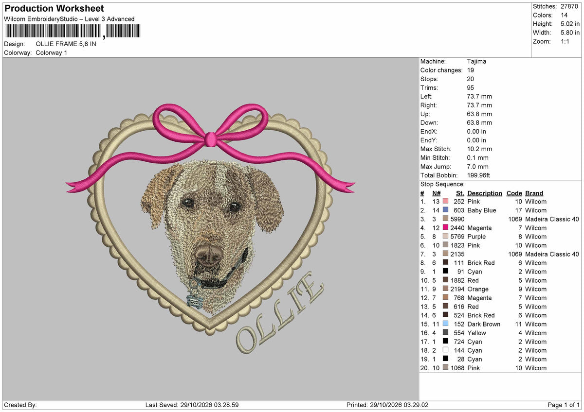 Dog Ollie Embroidery Machine Design File 6 sizes