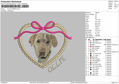 Dog Ollie Embroidery Machine Design File 6 sizes