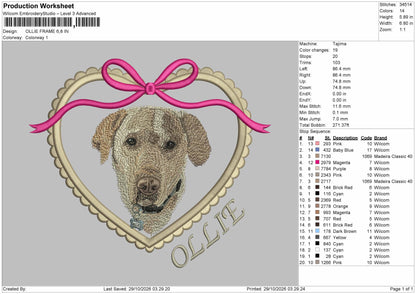 Dog Ollie Embroidery Machine Design File 6 sizes