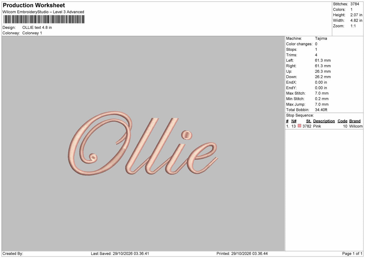 Ollie Text Embroidery Machine Design File 6 sizes