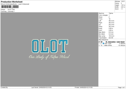 Olot Text Embroidery File 6 sizes
