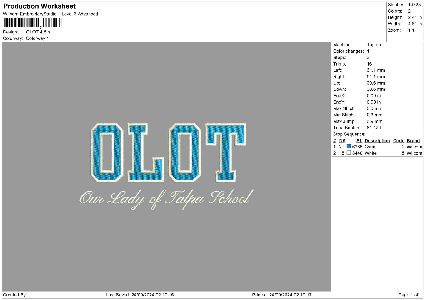 Olot Text Embroidery File 6 sizes
