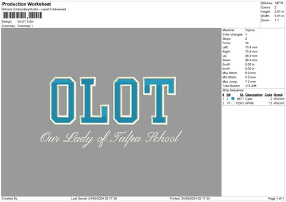 Olot Text Embroidery File 6 sizes