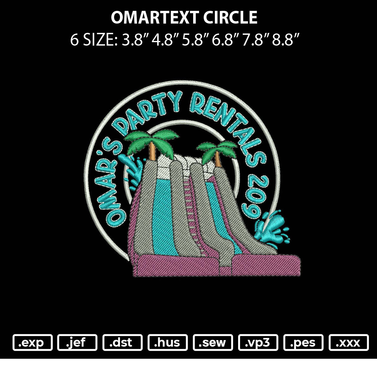 Omartext Circle Embroidery File 6 sizes