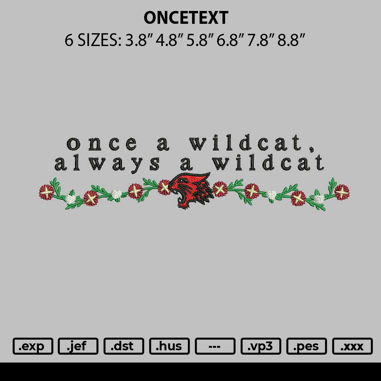 Oncetext Embroidery File 6 sizes