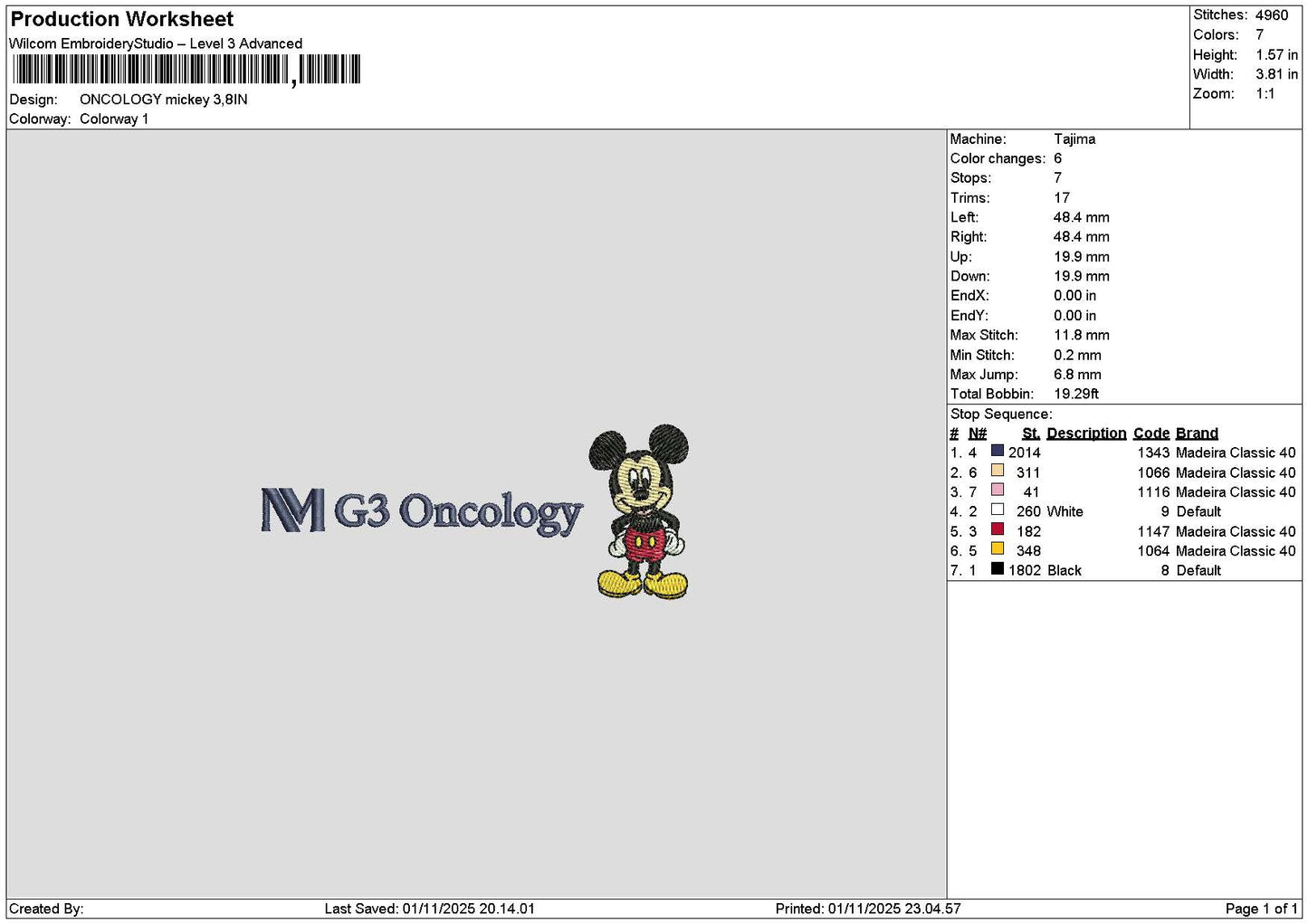 Oncologytext 3110 Embroidery File 6 sizes