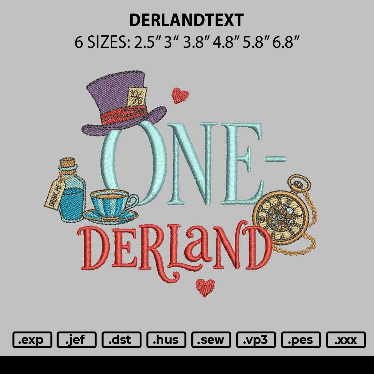 Derlandtext Embroidery Machine Design File 6 sizes