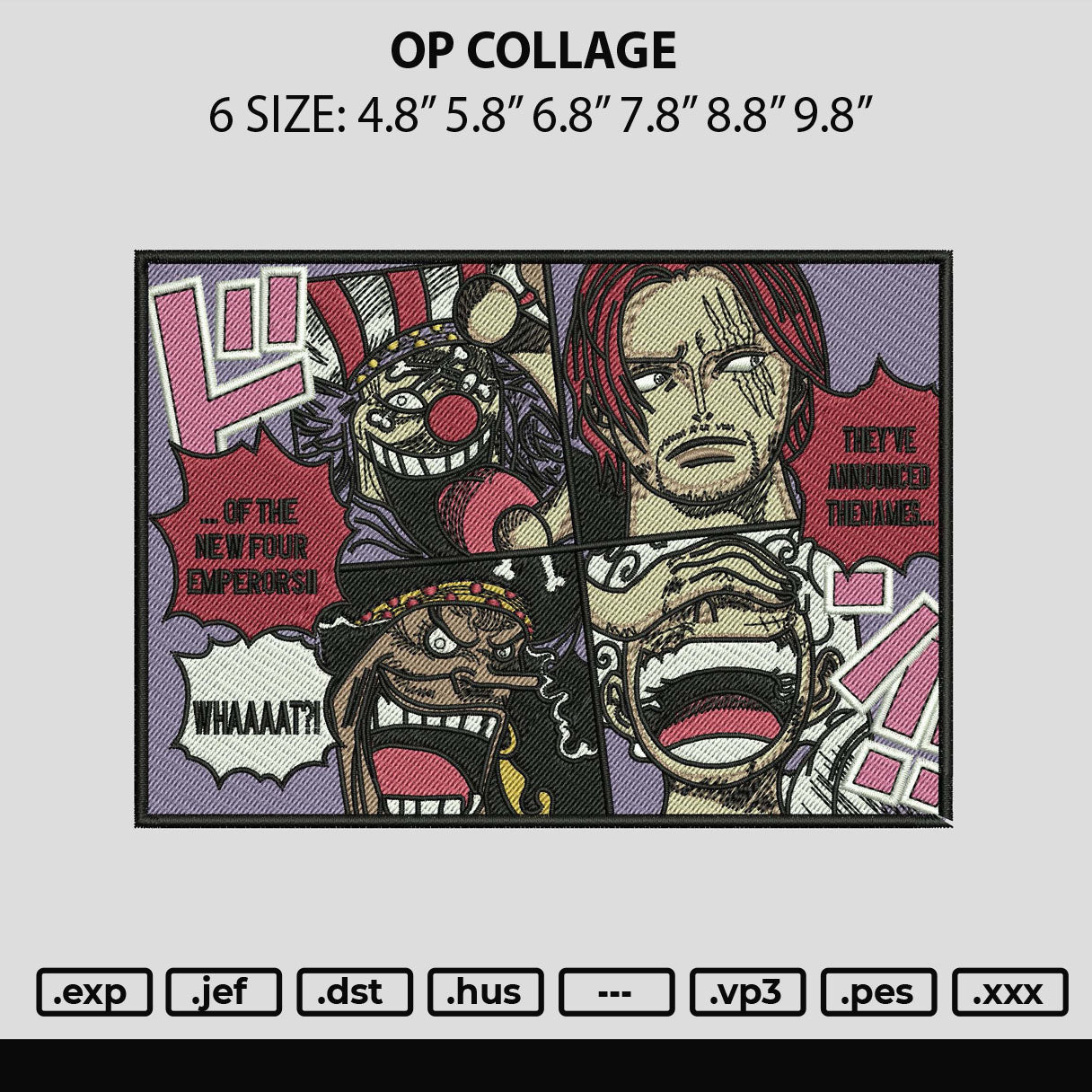Op Collage Embroidery File 6 sizes