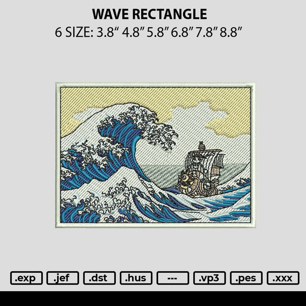 Wave Rectangle Embroidery File 6 sizes