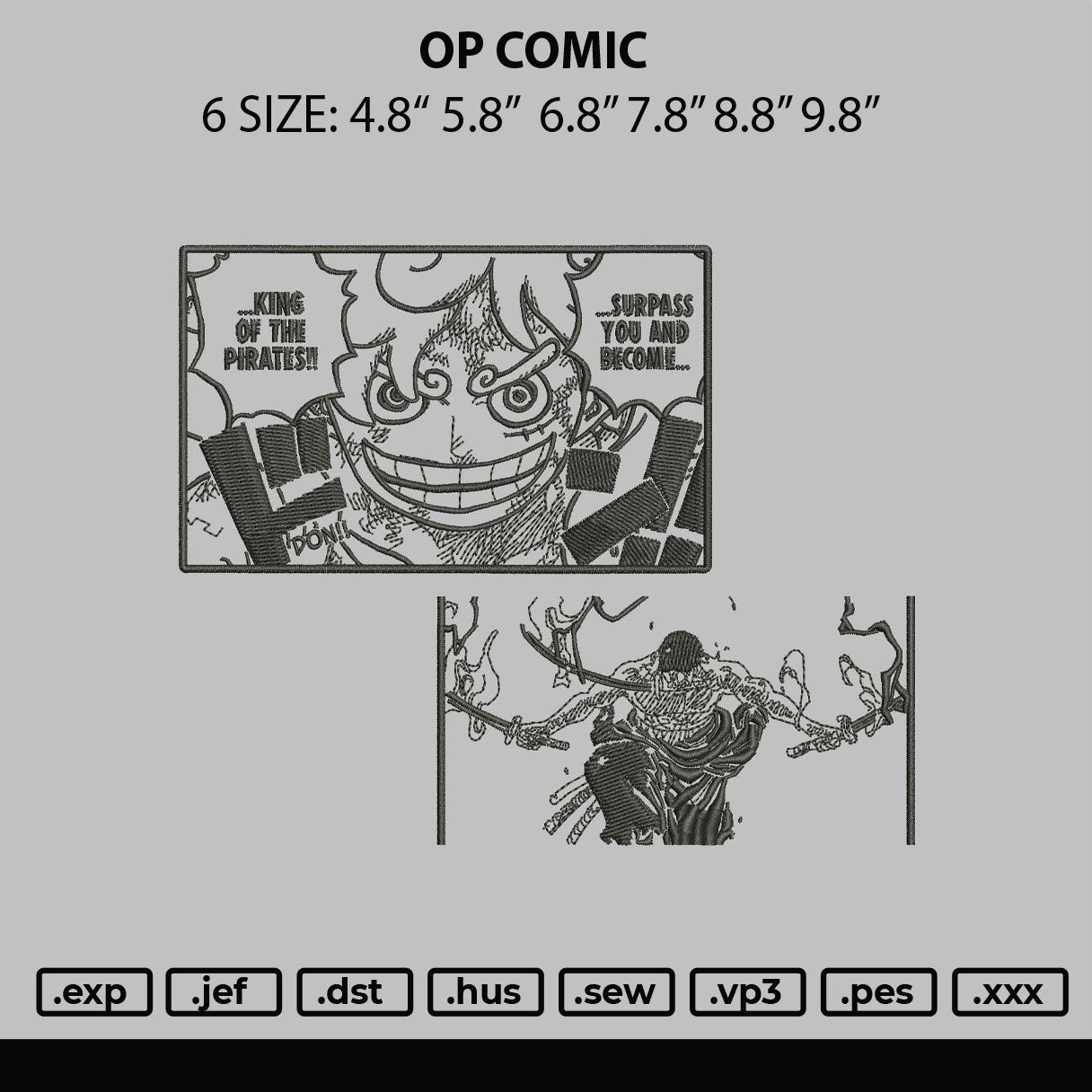 Op Comic Embroidery File 6 sizes