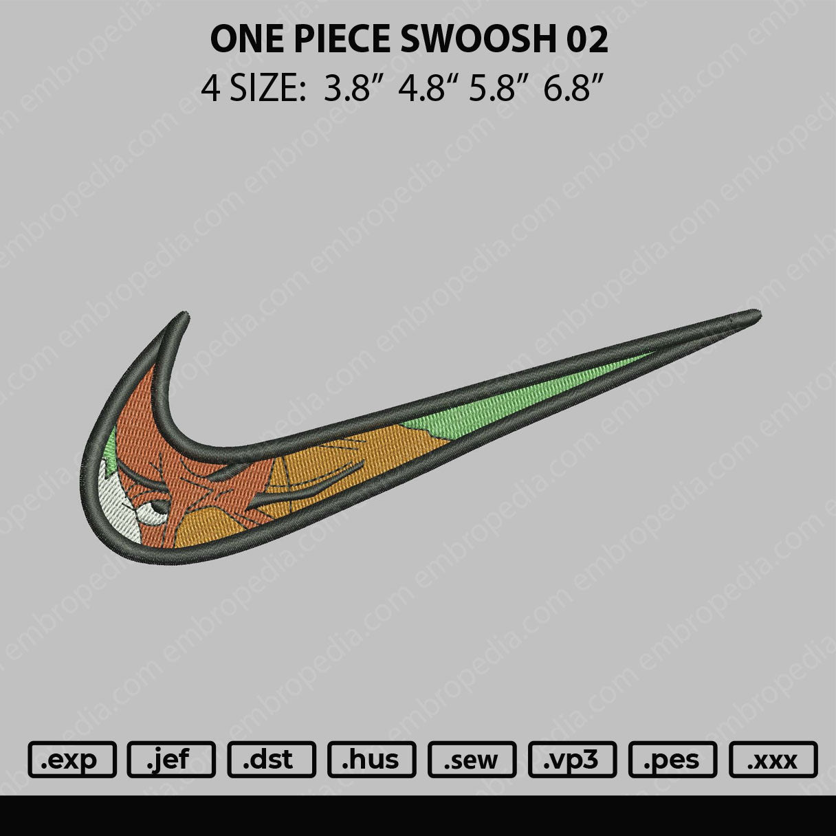 One Piece Swoosh Embroidery File 4 size