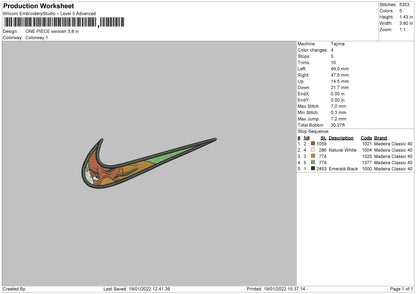 One Piece Swoosh Embroidery File 4 size