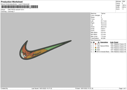 One Piece Swoosh Embroidery File 4 size