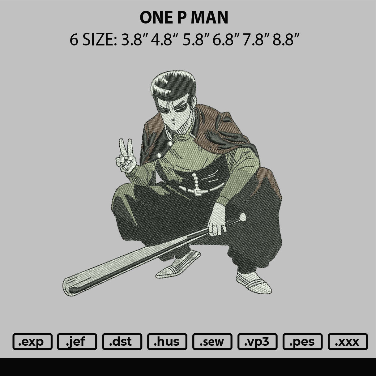 One P Man Embroidery File 6 sizes