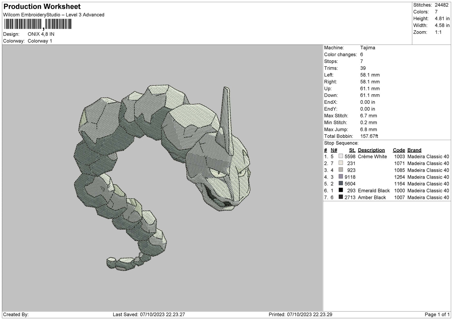 Onix Embroidery File 6 sizes