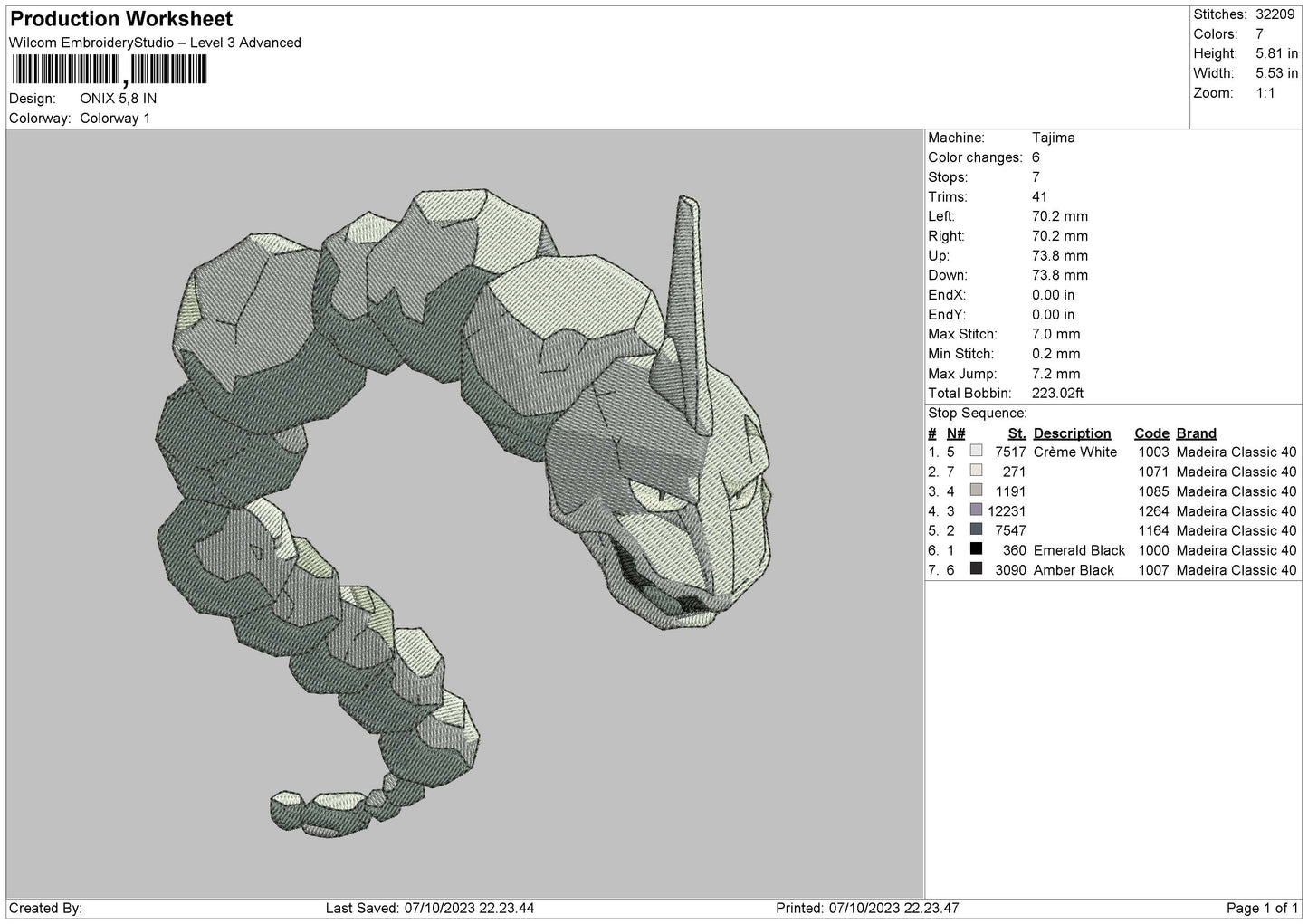 Onix Embroidery File 6 sizes
