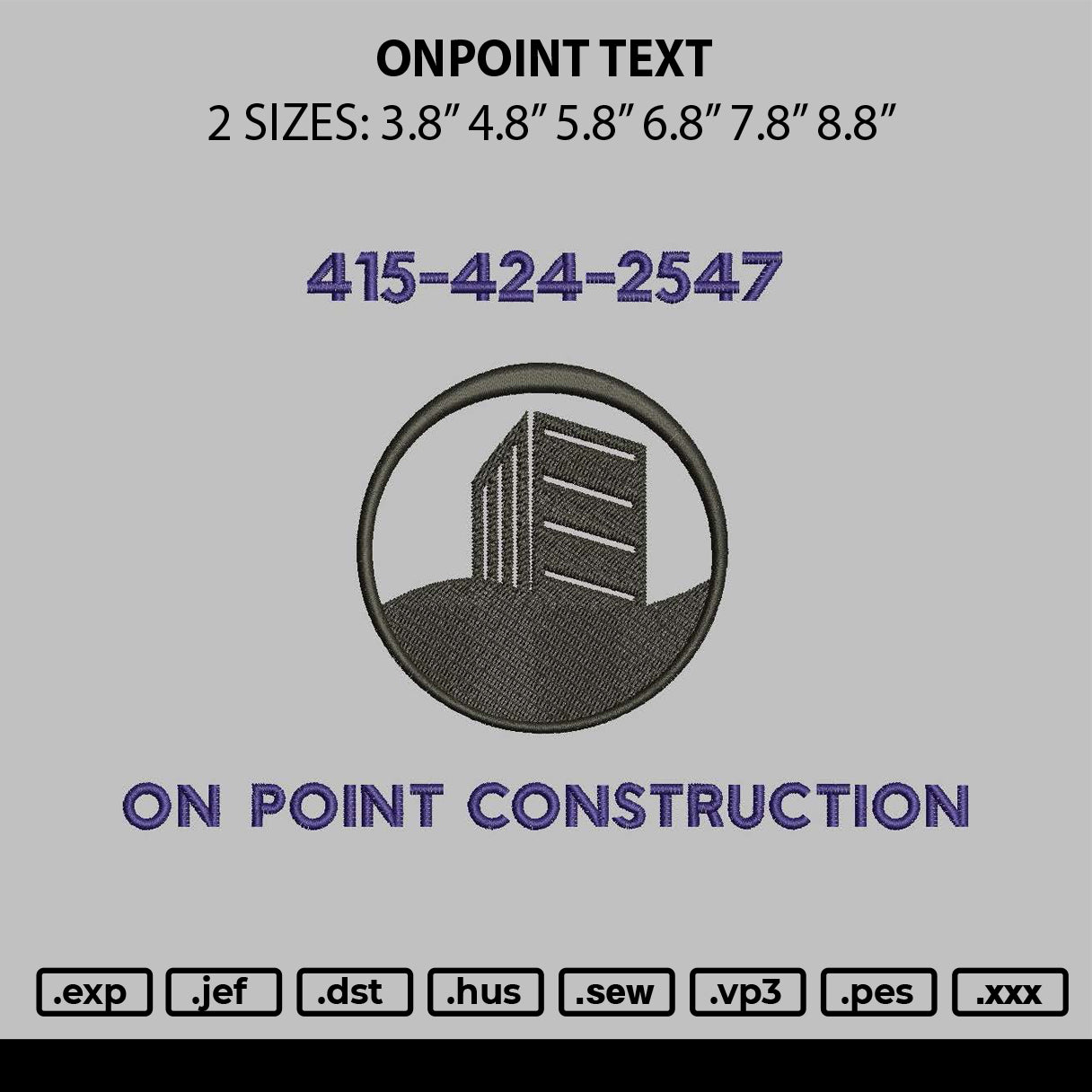 Onpoint Text Embroidery File 6 sizes