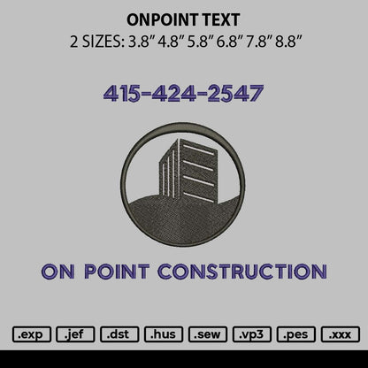 Onpoint Text Embroidery File 6 sizes