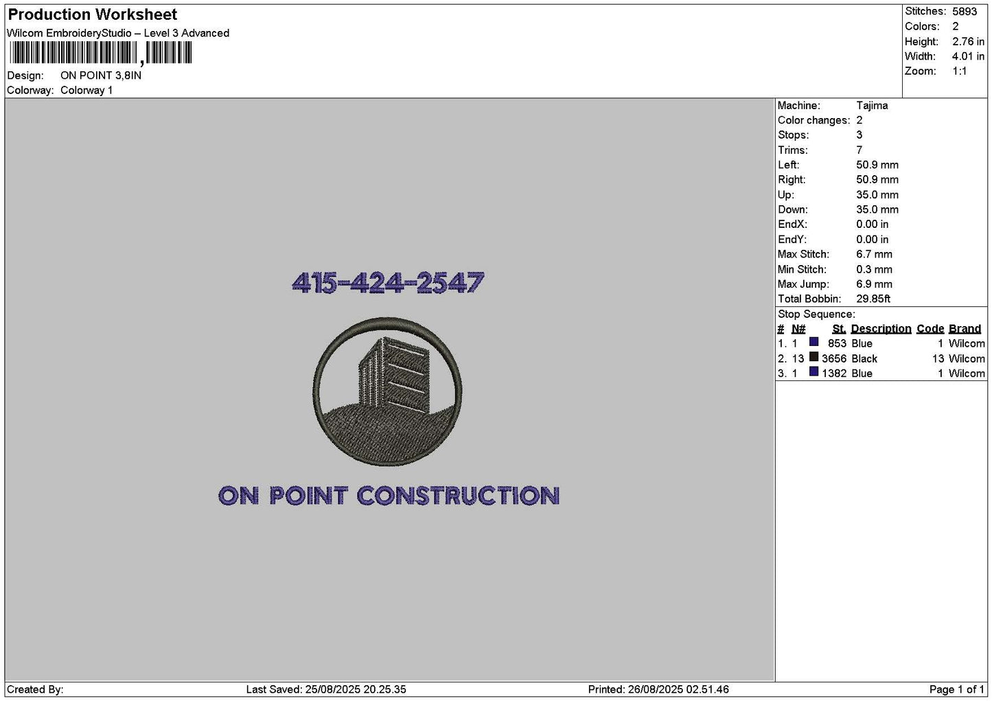 Onpoint Text Embroidery File 6 sizes