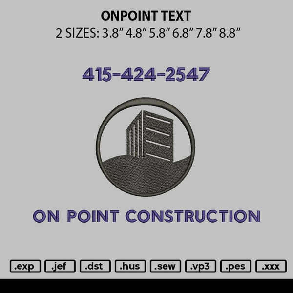 Onpoint Text Embroidery File 6 sizes