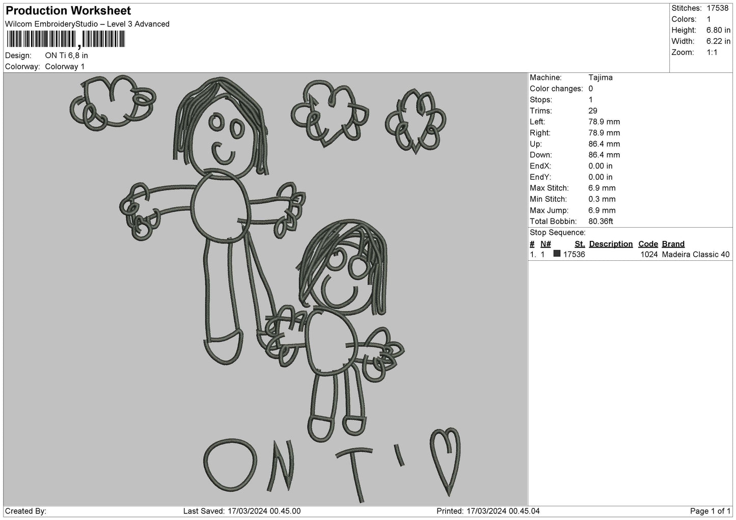 Drawing 1703 Embroidery File 6 sizes