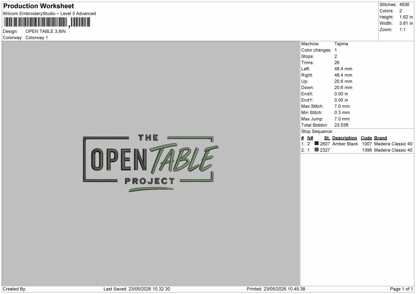 OPEN TABLE Embroidery Machine Design File