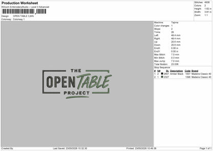 OPEN TABLE Embroidery Machine Design File
