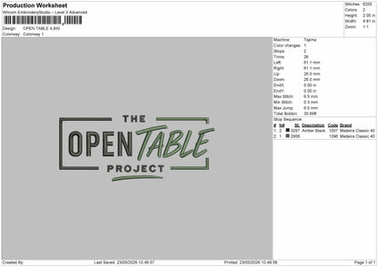OPEN TABLE Embroidery Machine Design File