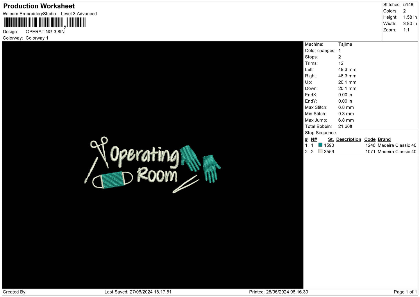 Operating Room Embroidery 2 Files 6 sizes