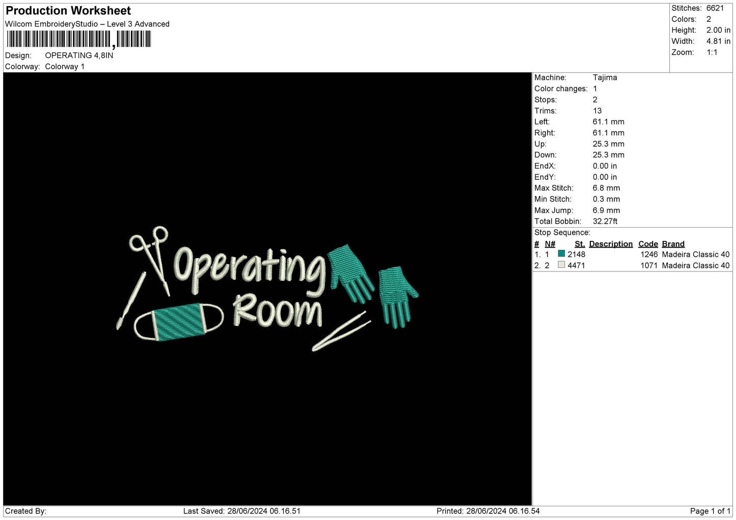 Operating Room Embroidery 2 Files 6 sizes