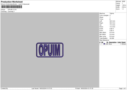 Opuim Text Embroidery File 6 sizes