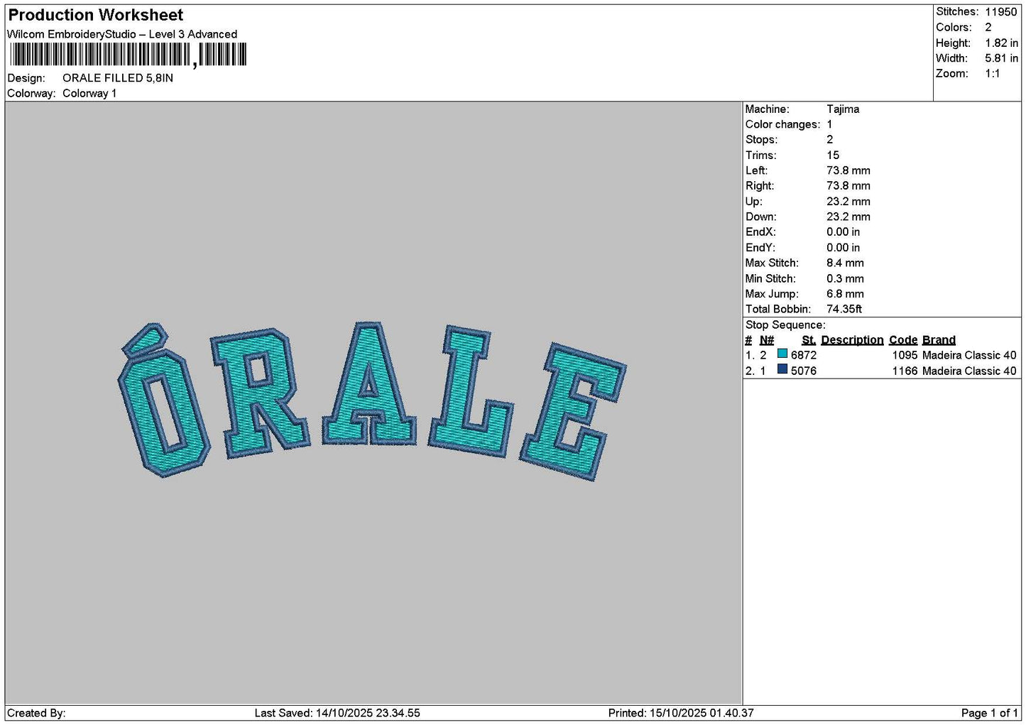 Oraletext 2 Versions Embroidery Files
