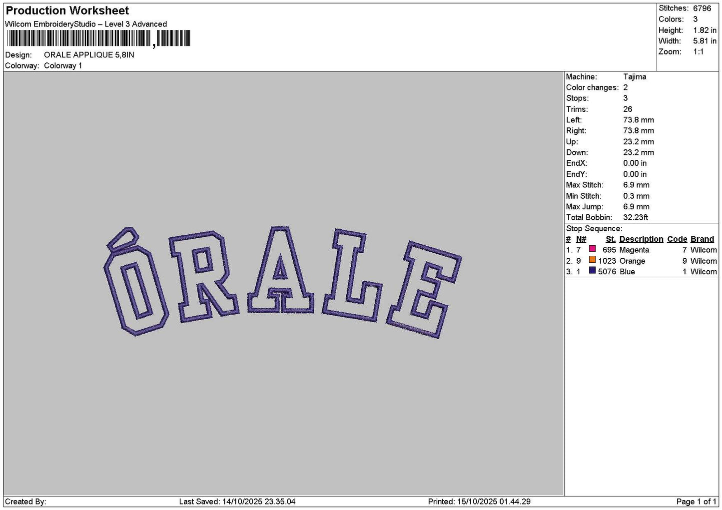 Oraletext 2 Versions Embroidery Files