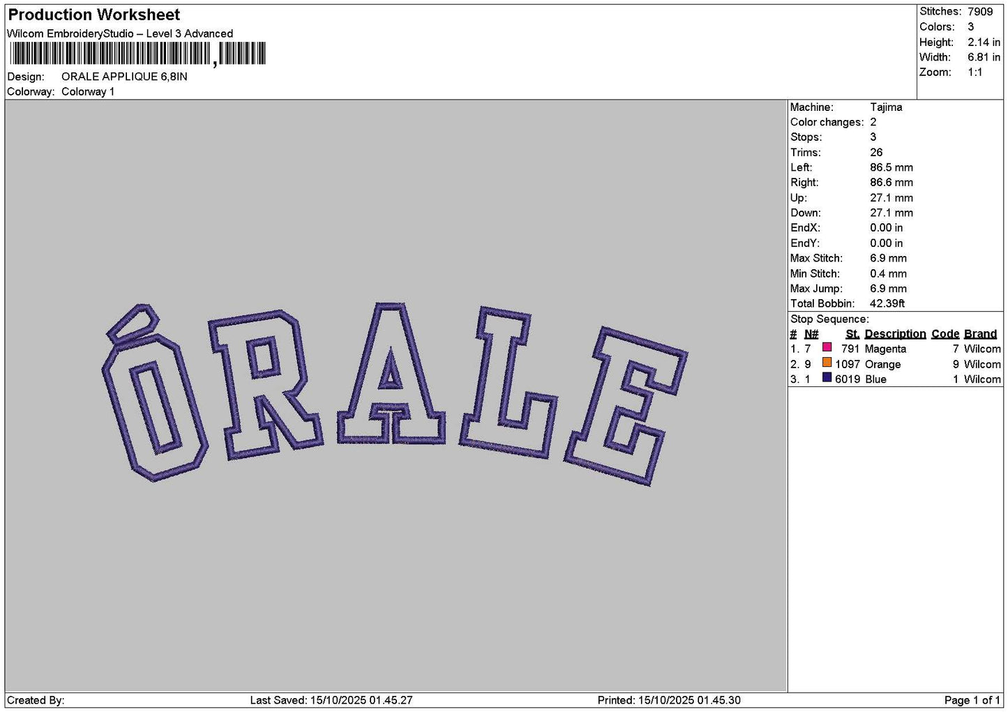 Oraletext 2 Versions Embroidery Files