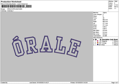 Oraletext 2 Versions Embroidery Files