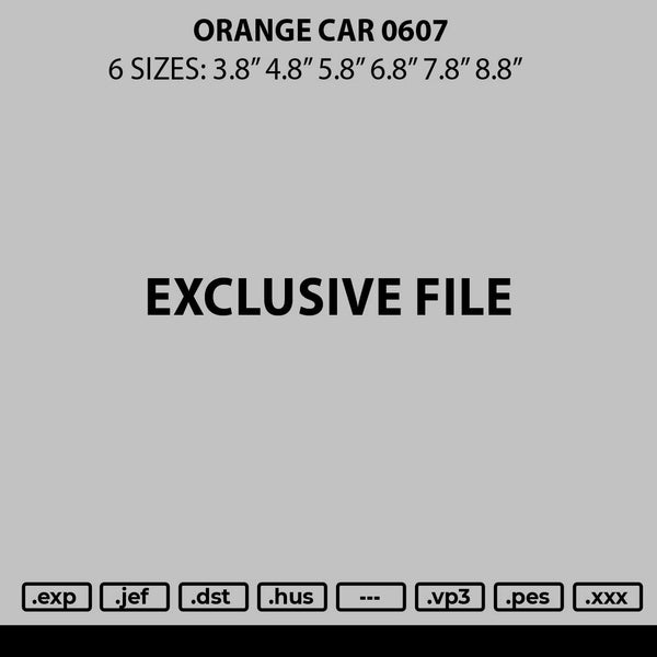 Orange Car 0607 Embroidery File 6 sizes