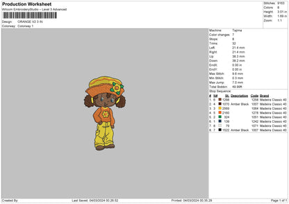 Orange V2 Embroiery File 6 sizes