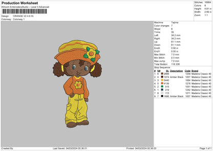 Orange V2 Embroiery File 6 sizes
