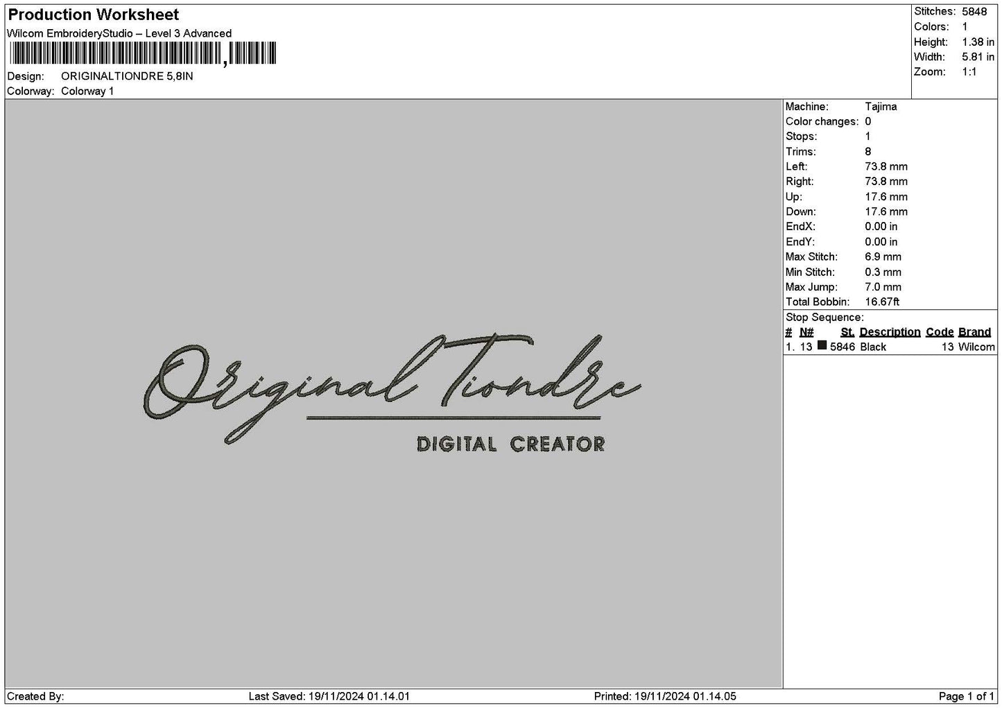 Originaltext Embroidery File 6 sizes