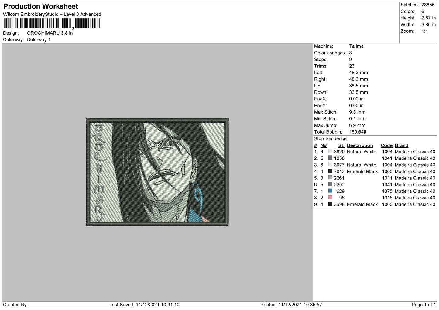 Orochimsru Embroidery File 4 size