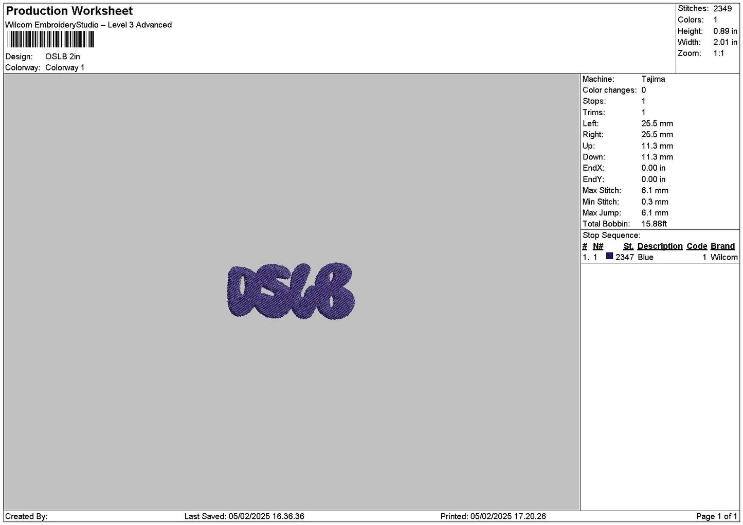Oslbtext Embroidery File 6 sizes