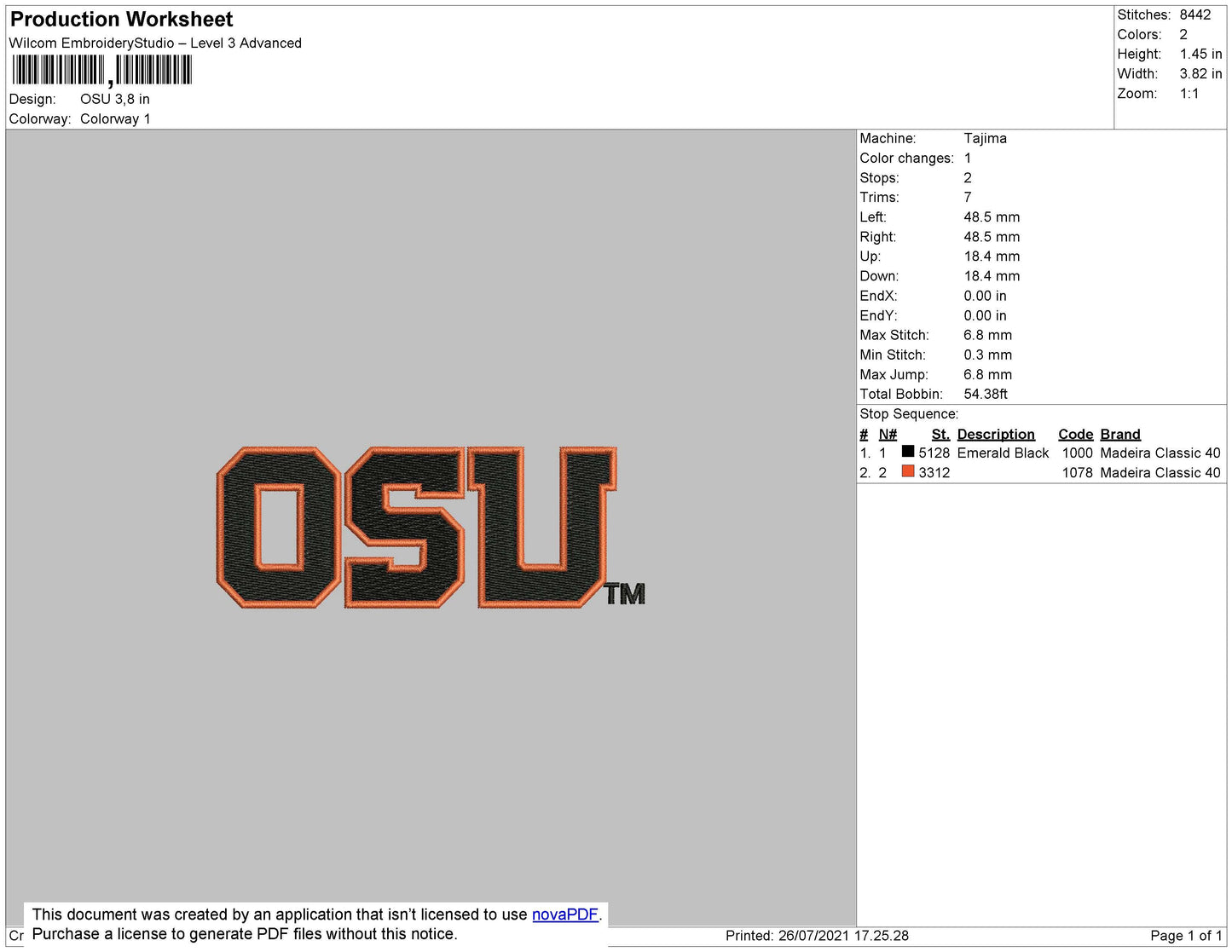 OSU Text Embroidery File 5 size