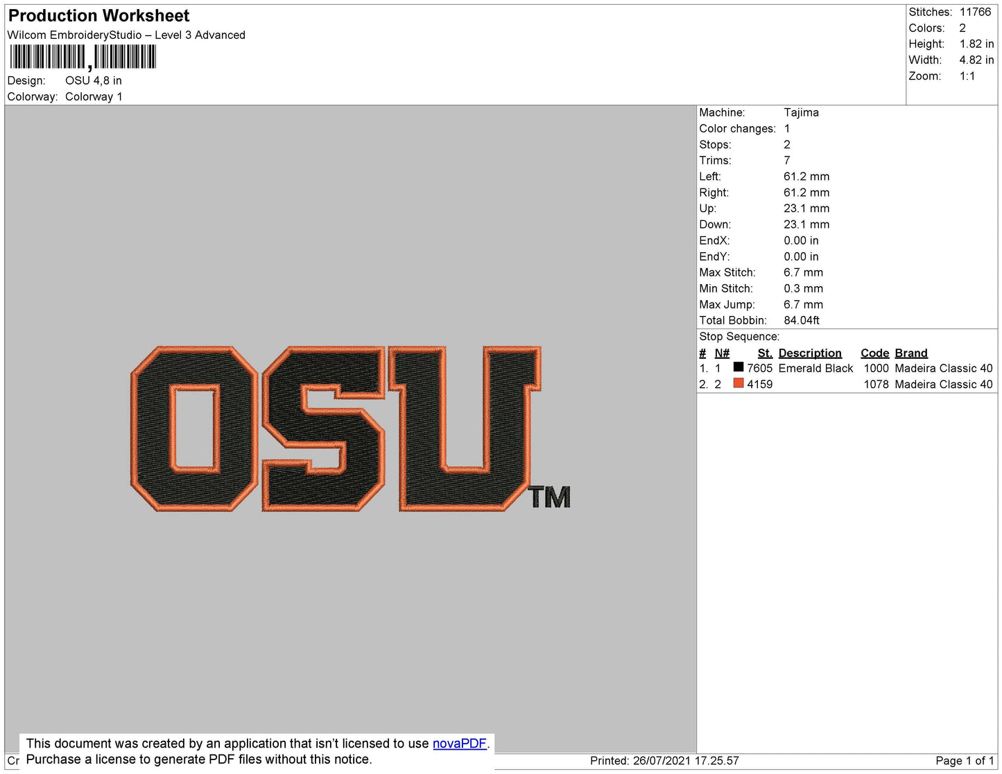 OSU Text Embroidery File 5 size