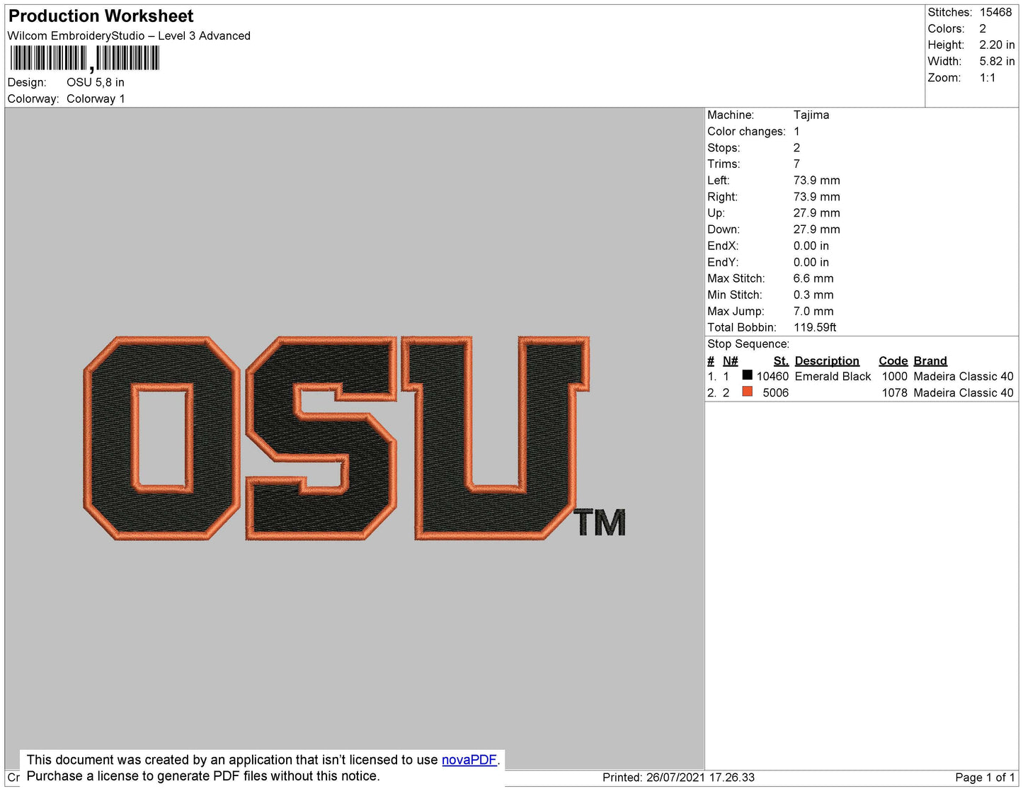 OSU Text Embroidery File 5 size
