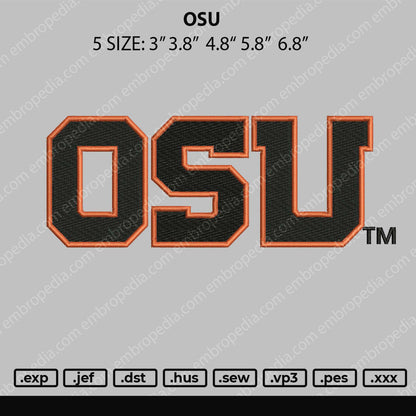 OSU Text Embroidery File 5 size