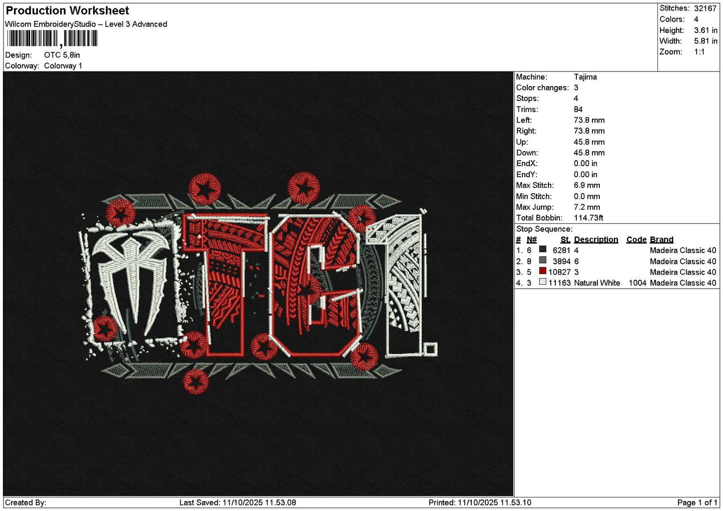 Otctext Embroidery File 6 sizes