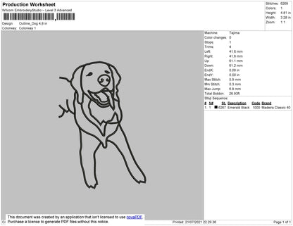 Outline Dog Embroidery File 4 size
