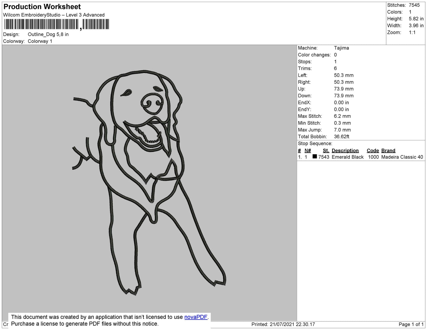 Outline Dog Embroidery File 4 size