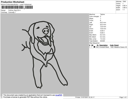 Outline Dog Embroidery File 4 size